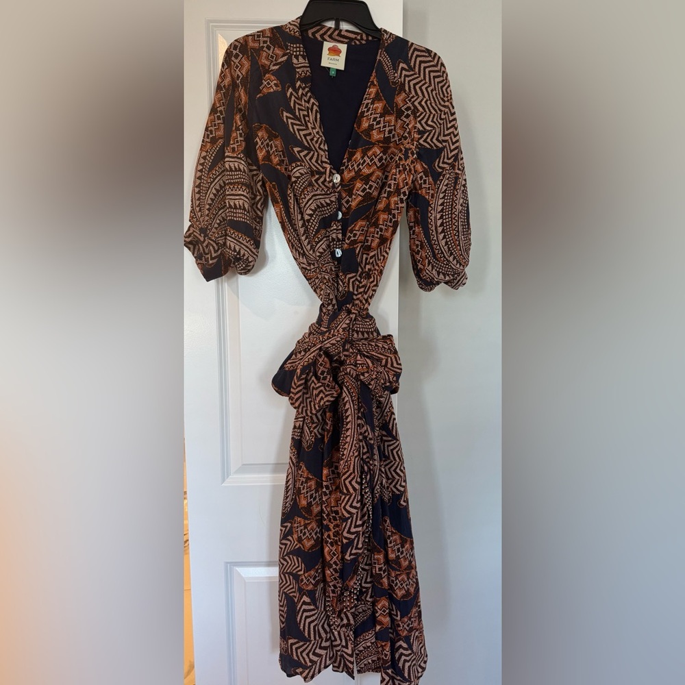 EUC Farm Rio Yawanawa Midi Dress w/Beaded sash - size Small